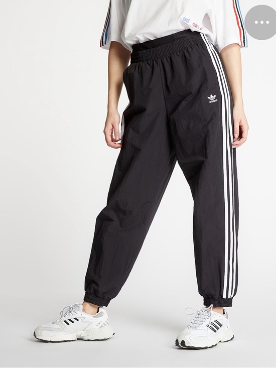 adidas Pants - adidas Black windbreaker joggers with White Side Stripes